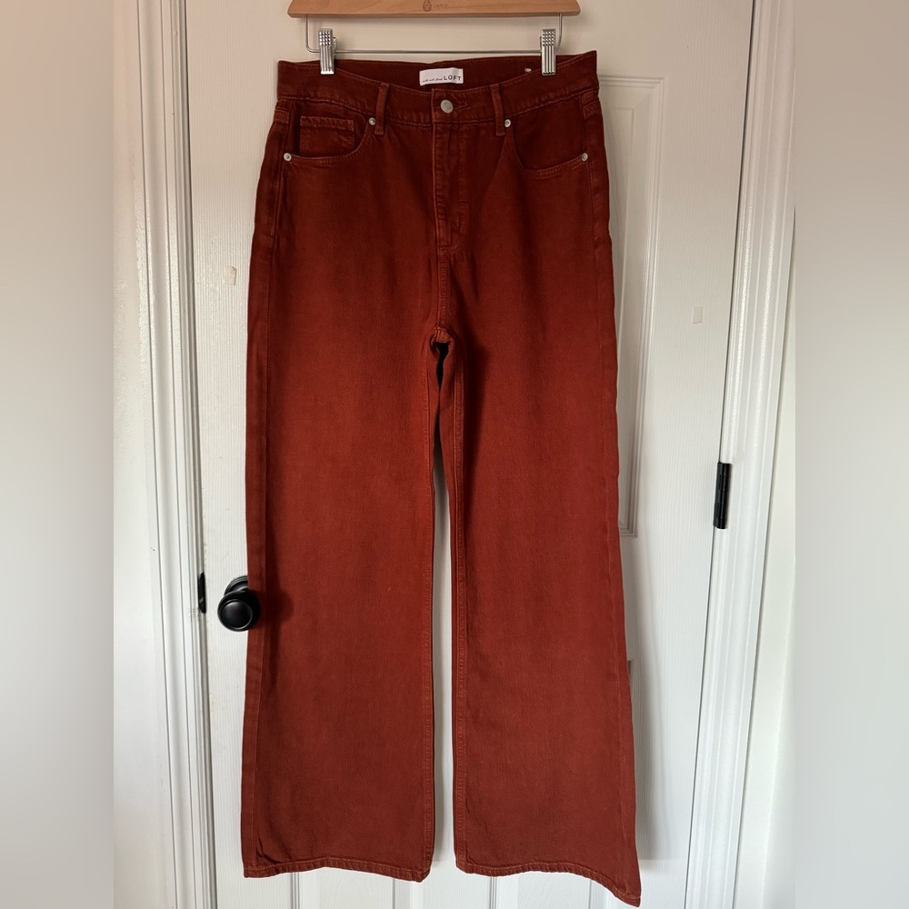 LOFT The Wide Leg Pants Burnt Orange Rust Size 6/28 High Rise